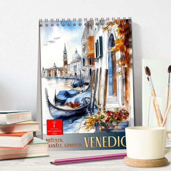 Produktbild: Venedig - Br&uuml;cken, Kan&auml;le, Gondeln (Tischkalender 2026 DIN A5 hoch), CALVENDO Monatskalender