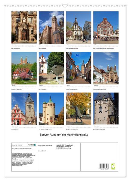 Produktbild: Speyer-Rund um die Maximilianstra&szlig;e (Wandkalender 2026 DIN A2 hoch), CALVENDO Monatskalender