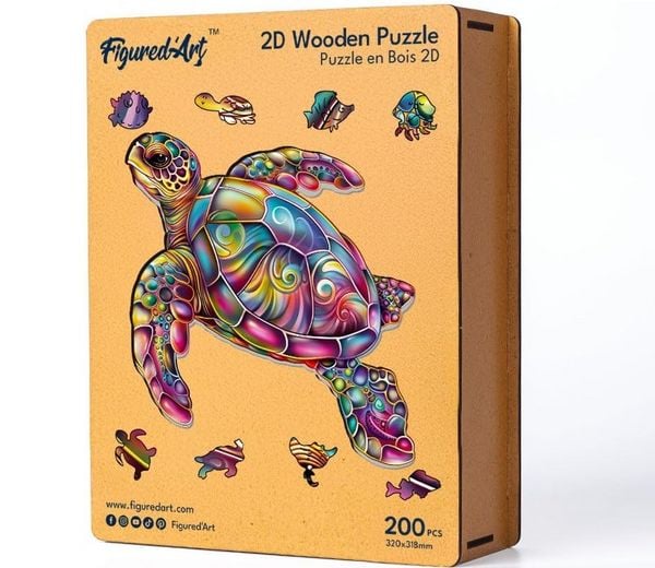 Produktbild: FiguredArt WP-FA1021 - Holzpuzzle Erwachsene - Meeresschildkr&ouml;te, 200 Teile, 32x31,8 cm