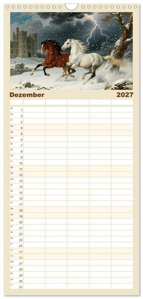Produktbild: Familienplaner 2027 - Pferdegem&auml;lde, inspiriert von den Alten Meistern mit 5 Spalten (Wandkalender, 21 x 45 cm) CALVENDO