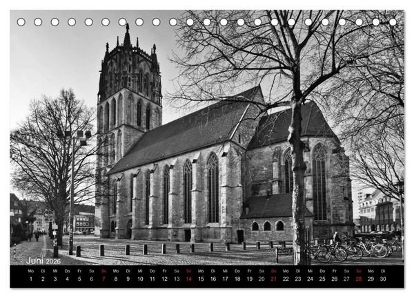 Produktbild: M&uuml;nster in schwarz-wei&szlig; gesehen (Tischkalender 2026 DIN A5 quer), CALVENDO Monatskalender