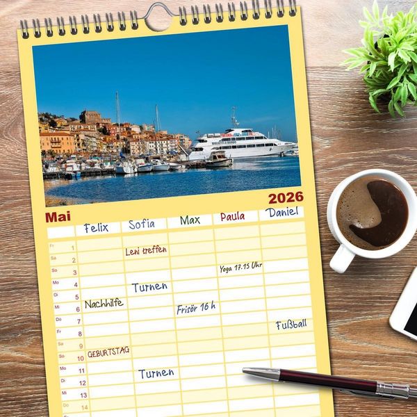 Produktbild: Familienplaner 2026 - Malcesine und Sirmione, Sch&ouml;nheiten am Gardasee mit 5 Spalten (Wandkalender, 21 x 45 cm) CALVENDO