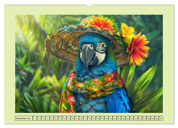 Produktbild: Papageien-Fashion. Farbenfroher Modestil im Dschungel (Wandkalender 2026 DIN A2 quer), CALVENDO Monatskalender