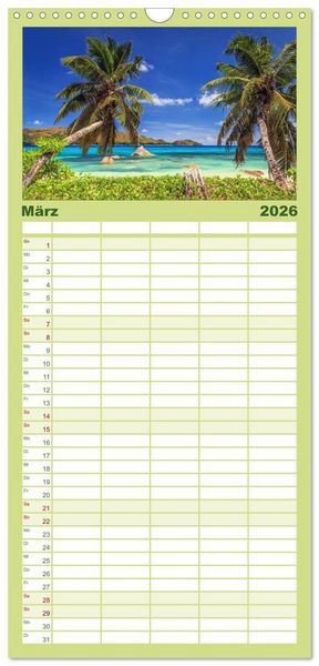 Produktbild: Familienplaner 2026 - Seychellen Traumstr&auml;nde im Paradies mit 5 Spalten (Wandkalender, 21 x 45 cm) CALVENDO