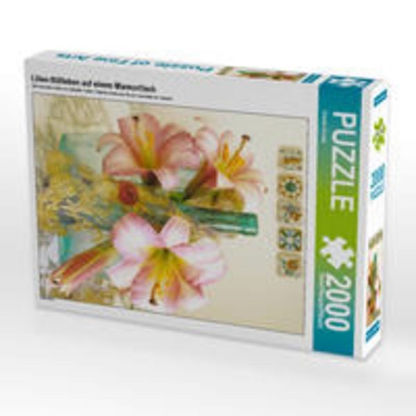 CALVENDO Puzzle Lilien-Stillleben auf einem Marmortisch | 2000 Teile Lege-Größe 90x67cm Foto-Puzzle für glückliche Stunden