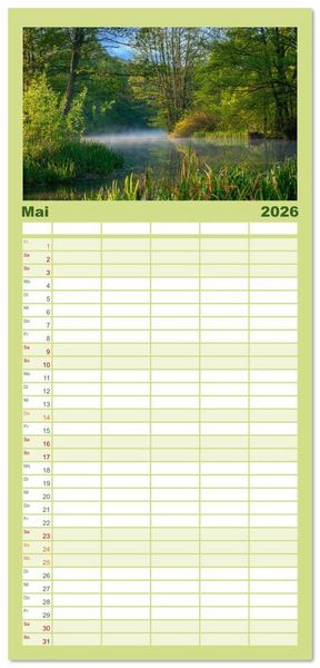 Produktbild: Familienplaner 2026 - Spreewald - Ein Naturparadies mit 5 Spalten (Wandkalender, 21 x 45 cm) CALVENDO
