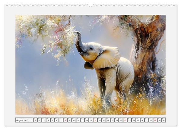 Produktbild: Elefanten. Graue Riesenbabys im Grasland (hochwertiger Premium Wandkalender 2027 DIN A2 quer), Kunstdruck in Hochglanz