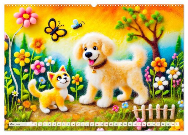 Produktbild: Niedliche Filzhunde - Liebevolle Ideen aus Filz und Wolle (hochwertiger Premium Wandkalender 2026 DIN A2 quer), Kunstdruck in Hochglanz