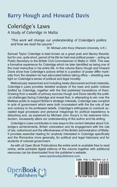 Produktbild: Coleridge's Laws. a Study of Coleridge in Malta.