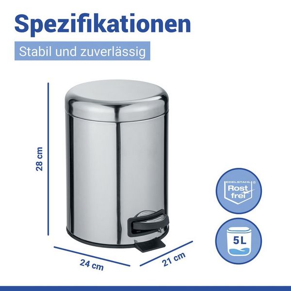 Produktbild: Kosmetik Treteimer Mod. Leman Edelstahl Gl&auml;nzend 5L, mit herausnehmbarem Einsatz