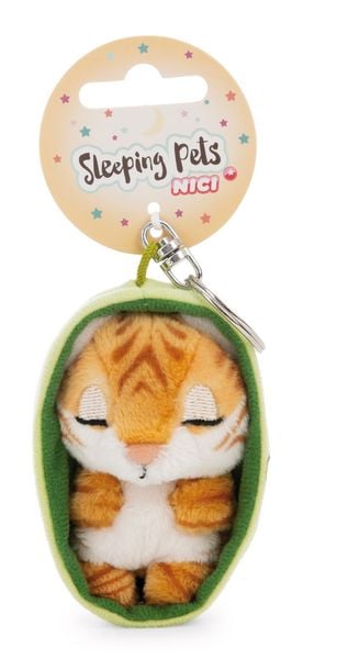 Produktbild: NICI - Schl&uuml;sselanh&auml;nger Sleeping Pets Tiger 8cm K&ouml;rbchen hellgr&uuml;n an Header Karte