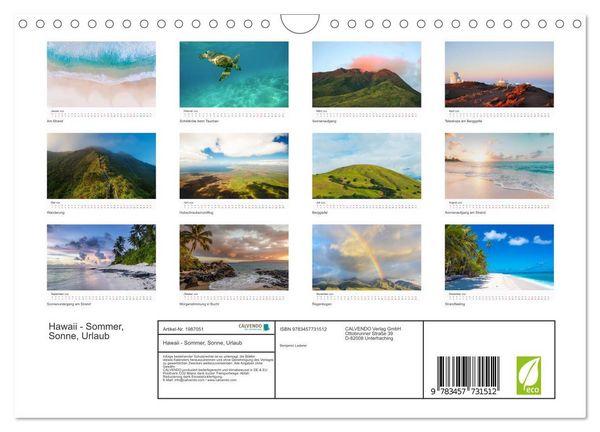 Produktbild: Hawaii - Sommer, Sonne, Urlaub (Wandkalender 2026 DIN A4 quer), CALVENDO Monatskalender