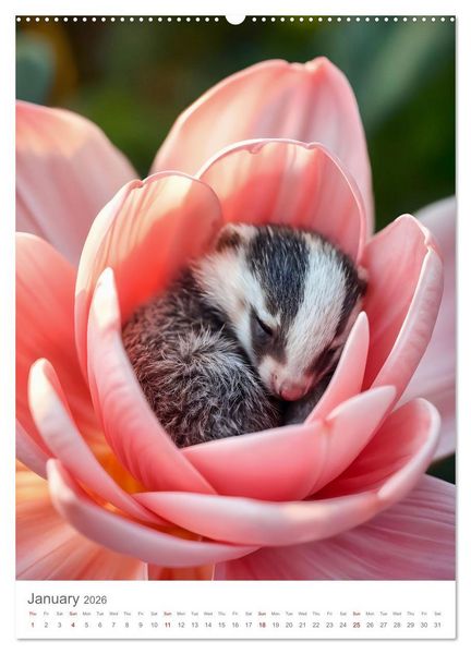 Produktbild: Forest babies asleep in flowers (Wall Calendar 2026 DIN A2 portrait), CALVENDO 12 Month Wall Calendar