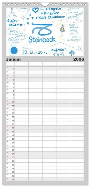 Produktbild: Familienplaner 2026 - Sternzeichen-Kalender mit 5 Spalten (Wandkalender, 21 x 45 cm) CALVENDO