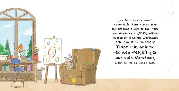 Produktbild: Such den Osterhasen. Ein Oster-Mitmachbuch. Zum Sch&uuml;tteln, Schaukeln, Pusten, Klopfen und sehen, was dann passiert. Von 2 bis 4 Jahren