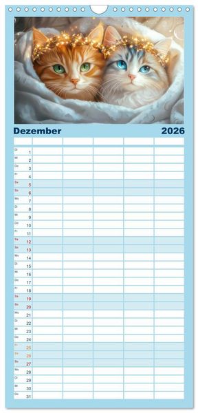 Produktbild: Familienplaner 2026 - Katzen Illustrationen - Faszination pur mit 5 Spalten (Wandkalender, 21 x 45 cm) CALVENDO