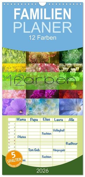 Produktbild: Familienplaner 2026 - 12 Farben Kunst und K&uuml;che mit 5 Spalten (Wandkalender, 21 x 45 cm) CALVENDO