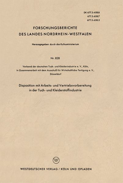 Produktbild: Disposition mit Arbeits- und Vertriebsvorbereitung in der Tuch- und Kleiderstoffindustrie