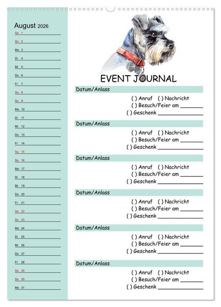 Produktbild: B-DAY PLANER - Aquarell Hunderassen - F&uuml;r Termine, Geschenke, Eventdetails & mehr (Wandkalender 2026 DIN A2 hoch), CALVENDO Monatskalender