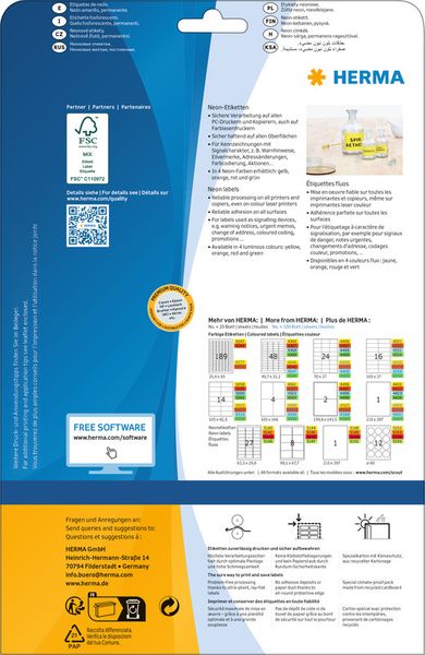 Produktbild: HERMA Special Etiketten neonfarbig