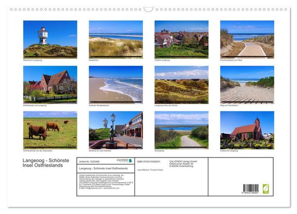 Produktbild: Langeoog - Sch&ouml;nste Insel Ostfrieslands (Wandkalender 2026 DIN A2 quer), CALVENDO Monatskalender