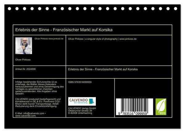 Produktbild: Erlebnis der Sinne - Franz&ouml;sischer Markt auf Korsika (Tischkalender 2026 DIN A5 quer), CALVENDO Monatskalender