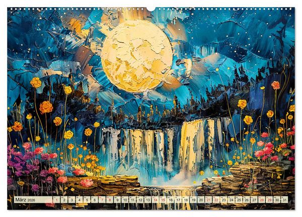 Produktbild: Blumenn&auml;chte im Mondlicht - Poesie des Himmels und der Erde (hochwertiger Premium Wandkalender 2026 DIN A2 quer), Kunstdruck in Hochglanz