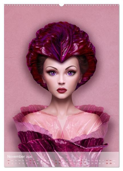 Produktbild: Food Fashion - surreal women's portraits with fruit and vegetable (High Quality Premium Wall Calendar 2026 DIN A2 portrait),CALVENDO 12 Month Wall Calendar