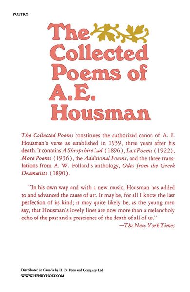 Produktbild: The Collected Poems of A. E. Housman
