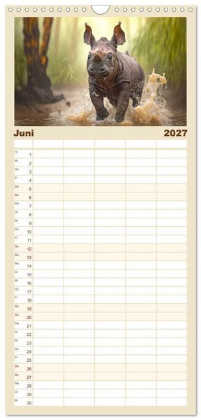 Produktbild: Familienplaner 2027 - Tierkinder beim Baden mit 5 Spalten (Wandkalender, 21 x 45 cm) CALVENDO
