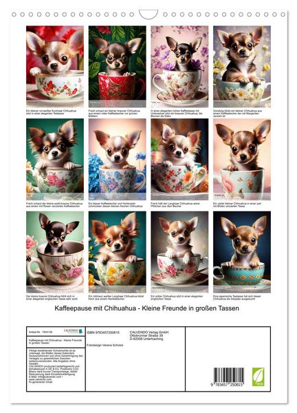 Produktbild: Kaffeepause mit Chihuahua - Kleine Freunde in gro&szlig;en Tassen (Wandkalender 2026 DIN A3 hoch), CALVENDO Monatskalender