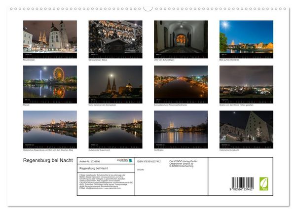 Produktbild: Regensburg bei Nacht (hochwertiger Premium Wandkalender 2026 DIN A2 quer), Kunstdruck in Hochglanz