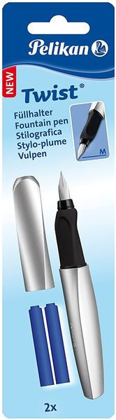 Pelikan Füller Twist, Feder M, Silver, universell für Rechts- und Linkshänder