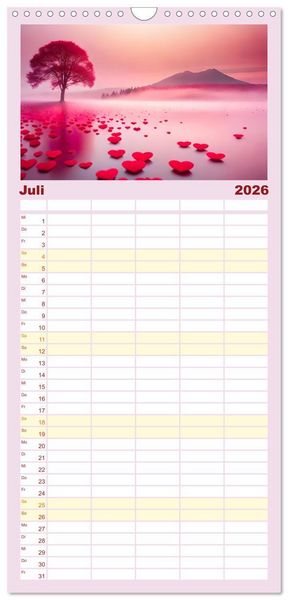 Produktbild: Familienplaner 2026 - Romantischer Terminkalender mit 5 Spalten (Wandkalender, 21 x 45 cm) CALVENDO