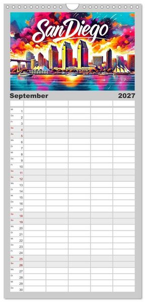 Produktbild: Familienplaner 2027 - Stadtansichten der USA in Tusche mit 5 Spalten (Wandkalender, 21 x 45 cm) CALVENDO