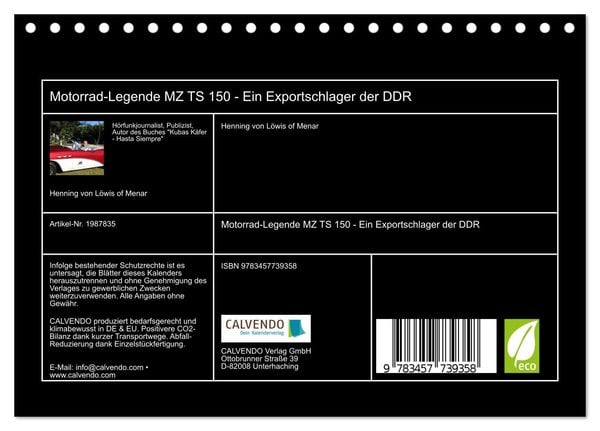 Produktbild: Motorrad-Legende MZ TS 150 - Ein Exportschlager der DDR (Tischkalender 2026 DIN A5 quer), CALVENDO Monatskalender