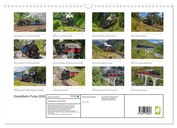 Produktbild: Dampfbahn Furka 2026 (Wandkalender 2026 DIN A3 quer), CALVENDO Monatskalender