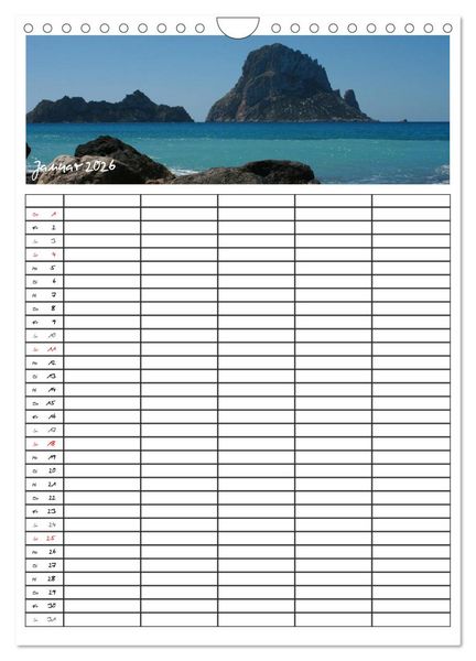 Produktbild: Ibiza / Familienplaner (Wandkalender 2026 DIN A4 hoch), CALVENDO Monatskalender