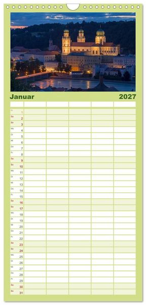 Produktbild: Familienplaner 2027 - Passau - Dreifl&uuml;ssestadt an Donau, Inn und Ilz mit 5 Spalten (Wandkalender, 21 x 45 cm) CALVENDO