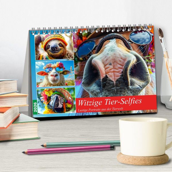 Produktbild: Witzige Tier-Selfies. Lustige Portraits aus der Tierwelt (Tischkalender 2026 DIN A5 quer), CALVENDO Monatskalender