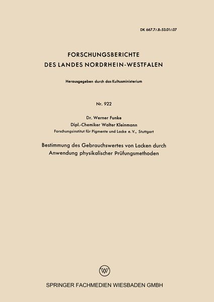 Produktbild: Bestimmung des Gebrauchswertes von Lacken durch Anwendung physikalischer Pr&uuml;fungsmethoden