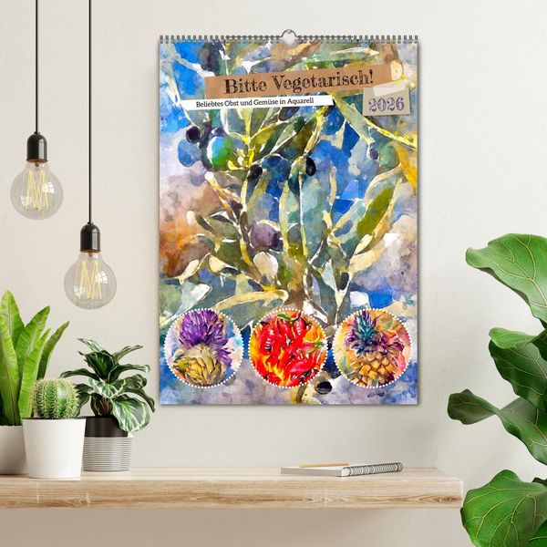 Produktbild: Bitte Vegetarisch! - Beliebtes Obst und Gem&uuml;se in Aquarell (Wandkalender 2026 DIN A2 hoch), CALVENDO Monatskalender