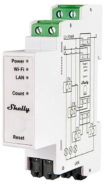 Produktbild: Shelly Pro 3EM 120A v2, 3 Phasen WLAN + LAN Energiemessger&auml;t