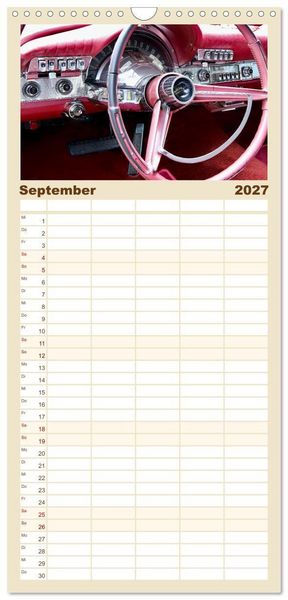 Produktbild: Familienplaner 2027 - Ikonische US-Car Armaturenbretter mit 5 Spalten (Wandkalender, 21 x 45 cm) CALVENDO