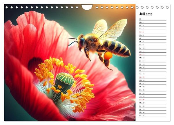 Produktbild: Biene auf Bl&uuml;te - Faszinierende Details durch k&uuml;nstliche Intelligenz (Wandkalender 2026 DIN A4 quer), CALVENDO Monatskalender