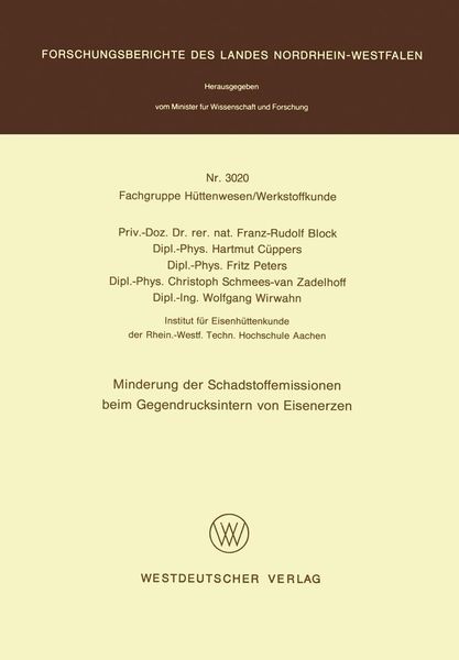 Produktbild: Minderung der Schadstoffemissionen beim Gegendrucksintern von Eisenerzen