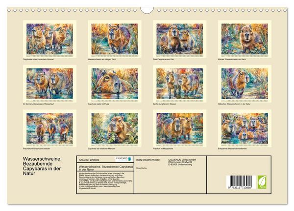 Produktbild: Wasserschweine. Bezaubernde Capybaras in der Natur (Wandkalender 2026 DIN A3 quer), CALVENDO Monatskalender