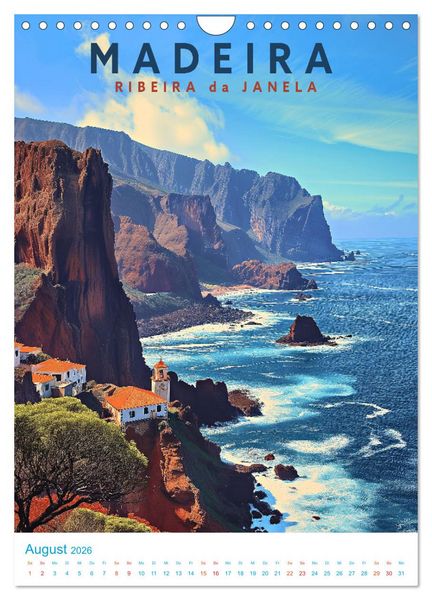 Produktbild: Madeira - Old School Poster Style (Wandkalender 2026 DIN A4 hoch), CALVENDO Monatskalender