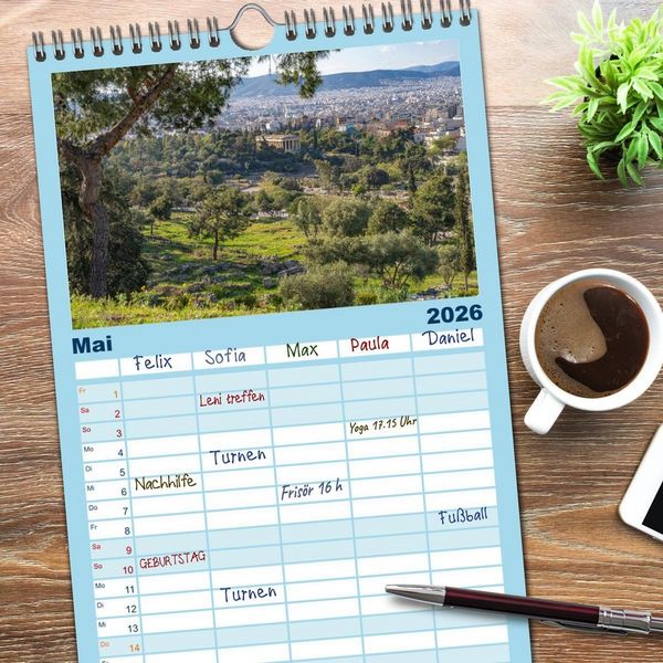 Produktbild: Familienplaner 2026 - Griechenland mit 5 Spalten (Wandkalender, 21 x 45 cm) CALVENDO