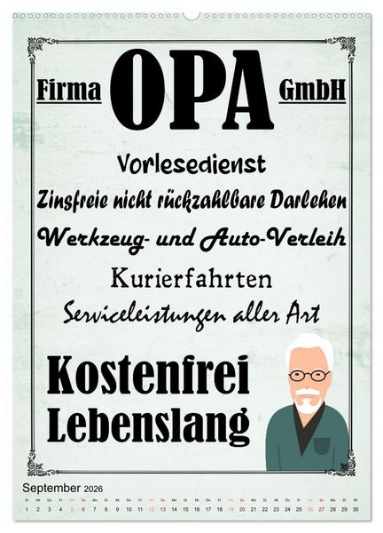 Produktbild: Opa ist der Coolste (hochwertiger Premium Wandkalender 2026 DIN A2 hoch), Kunstdruck in Hochglanz